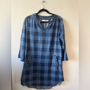Billy T Lyocell Tunic Checkered Frayed Hem Dress